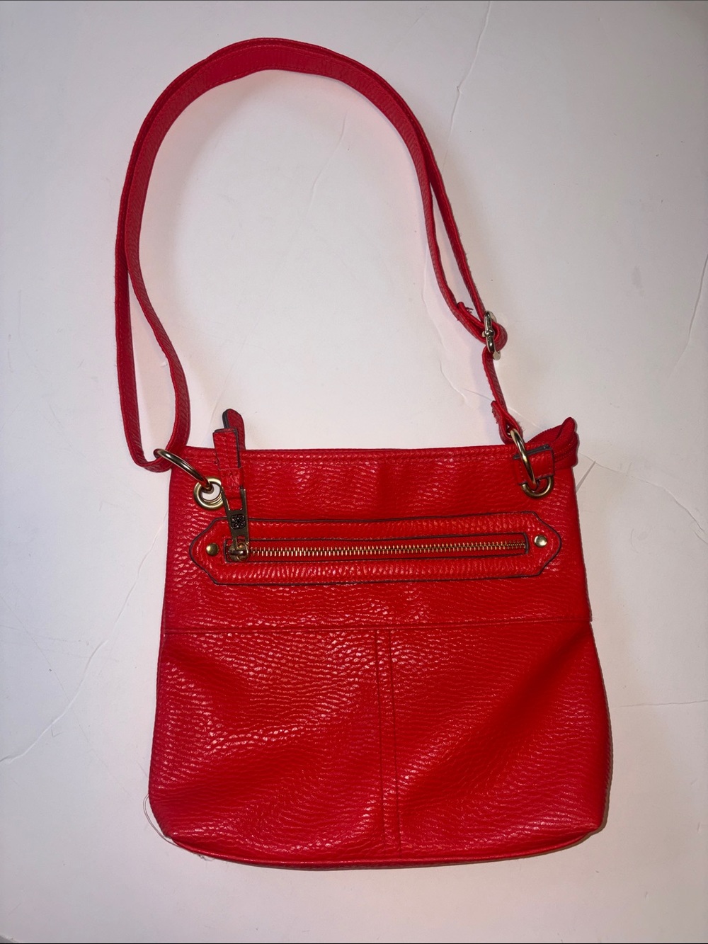 Bold Red Women's Shoulder Bag with Front Zip Pocket